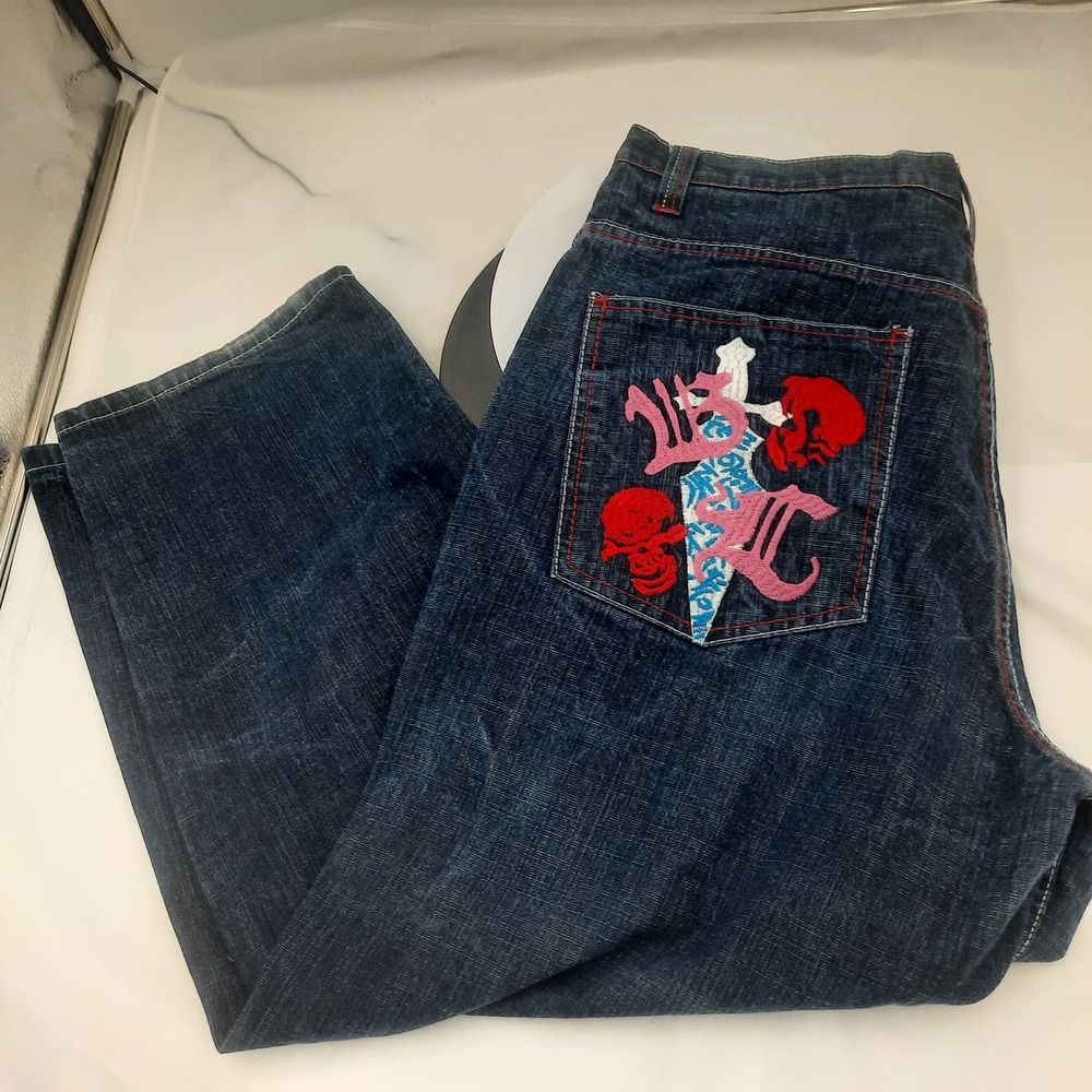 Rare UBC Eurasia Japanese Men's Heavy Embroidery Dark Denim Jeans 40